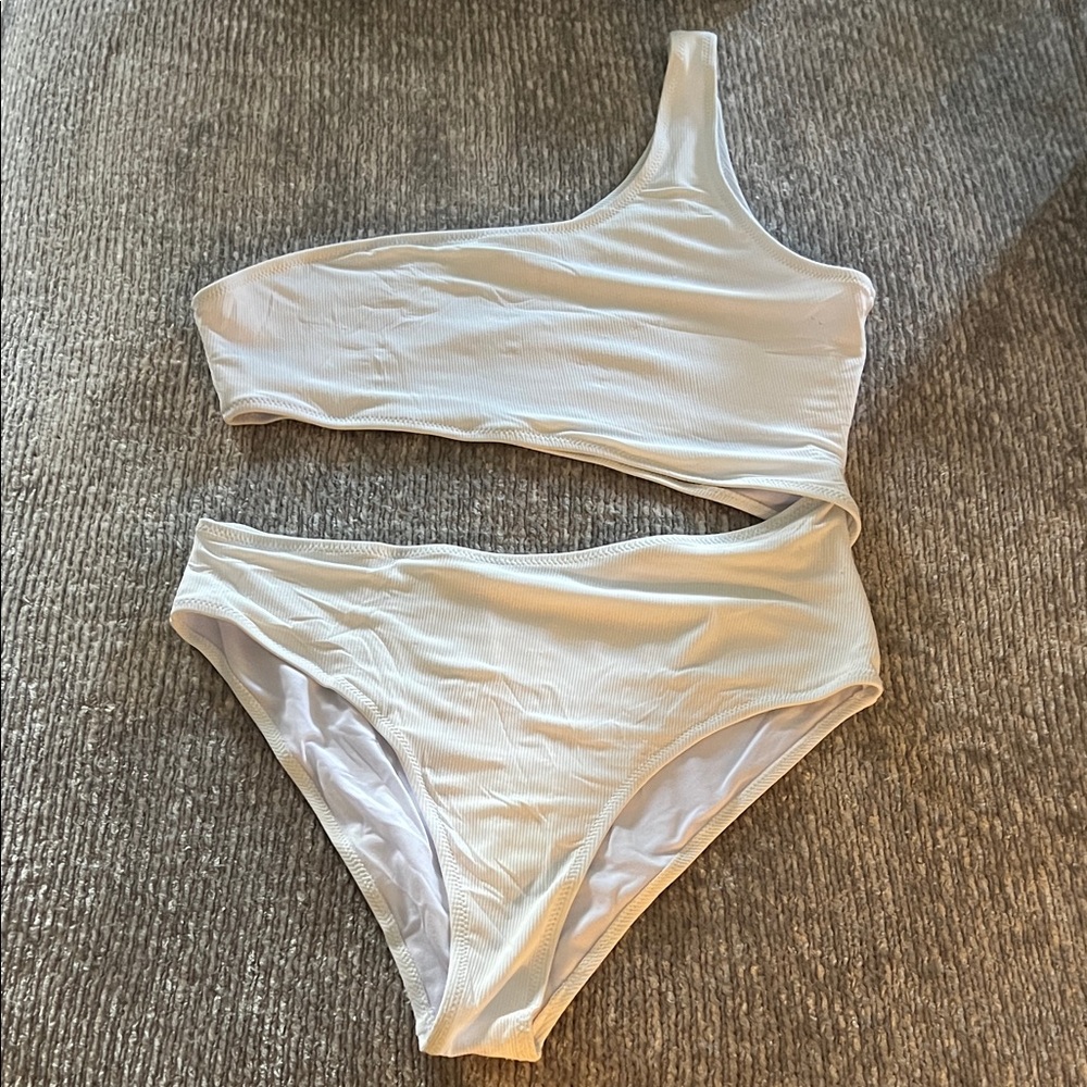 SHEIN White One Shoulder Swim One Piece